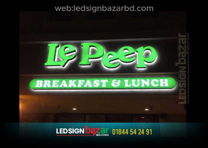 LE PEEP BREAKFAST AND LUNCH RESTAURANT SIGNAGE BD, LETTER NAMEPLATE BD, ACRYLIC 3D LETTER SIGNAGE BD